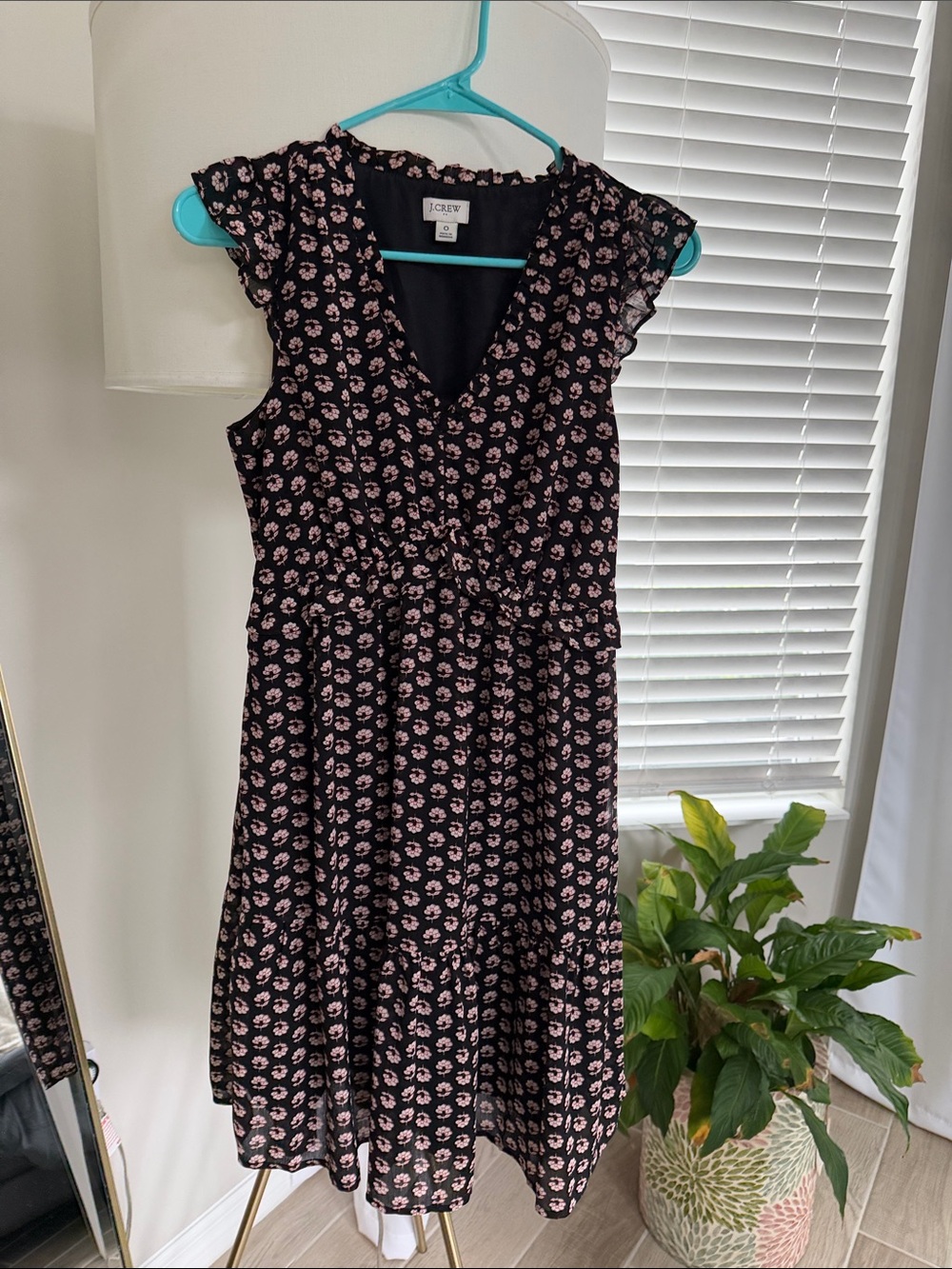 J. Crew Black Midi Dress with Pink Floral Print